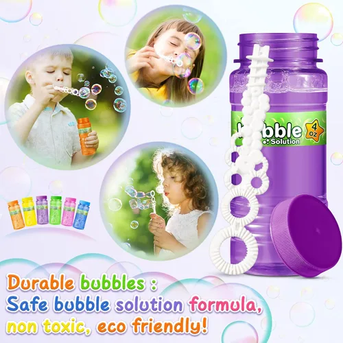 Miniatura 5 de V-Opitos Paquete de 24 botellas de burbujas con varitas en 6 colores, solución de burbujas de 4 onzas, recuerdos de fiesta de burbujas para niños