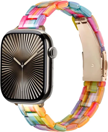 Miniatura 11 de Correa delgada de resina compatible con Apple Watch Band de 38mm, 40mm, 41mm, 42mm, 44mm, 45mm, 46mm, pulsera de tortuga fina de 14mm ligera