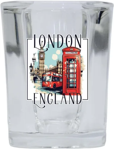 Miniatura 4 de London England Design C Souvenir - Vaso de chupito cuadrado de 2.5 onzas, base azul, paquete de 2