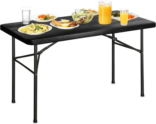 Miniatura 13 de Bblife Mesa portátil plegable para eventos de 4 pies, mesa de camping de plástico con 2 alturas ajustables, mesa de utilidad resistente para Blanco