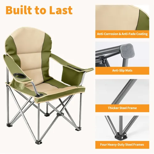 Miniatura 8 de NEWBULIG Silla de campamento plegable de gran tamaño para adultos, soporte resistente de 500 libras, sillas plegables portátiles para exteriores