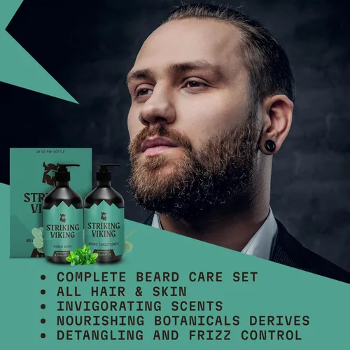 Miniatura 6 de Striking Viking Jabón y acondicionador para barba – 20 onzas líquidas, menta y eucalipto – Limpieza profunda y alivio de picazón Champú