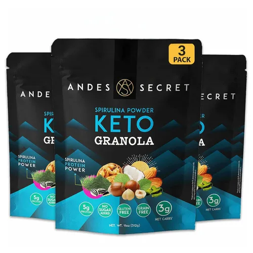Miniatura 10 de Andes Secret Granola en polvo de espirulina – Almendras, nueces y avellanas – Granola Keto alta en proteínas sin azúcar, granos y gluten – 11 oz