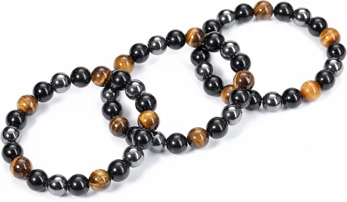 Miniatura 6 de Jovivi Pulsera de piedra de ojo de tigre de obsidiana negra de hematita para hombres y mujeres, de 0.394in, cuentas de piedras preciosas redondas