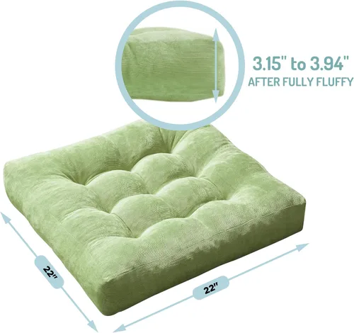 Miniatura 99 de Juego de 2 almohadas de suelo de meditación, almohadas cuadradas grandes para adultos, cojín de pana copetuda para sala de estar de tatami, gris, 22