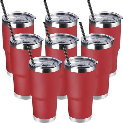 Miniatura 8 de DOMICARE Vaso de 30 oz con tapa y pajita, vasos de acero inoxidable a granel, aislado al vacío de doble pared para café, vaso duradero