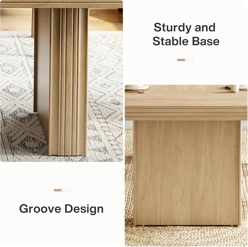 Miniatura 7 de Tribesigns Mesa de comedor de granja de 63 pulgadas para 6, mesa de cocina moderna con línea acanalada para comedor, sala de estar, natural