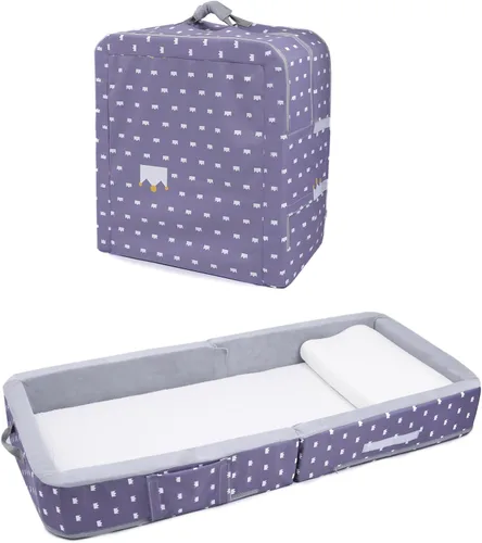 Miniatura 8 de Cama plegable para niños pequeños con lados, cama plegable para niños de 18 meses a 5 años (rectangular, corona)