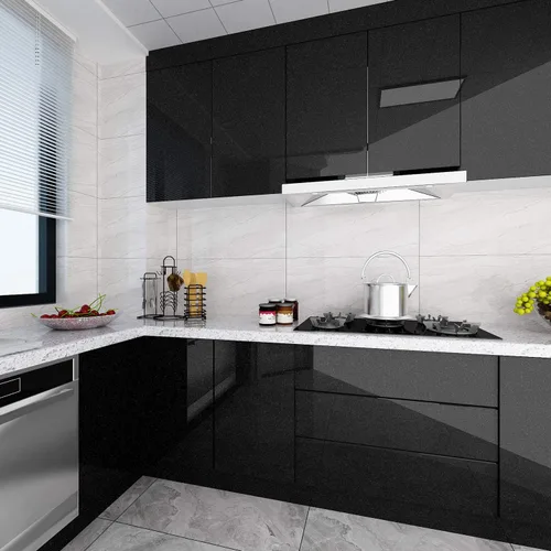 Miniatura 4 de Livelynine Papel adhesivo negro brillante para despegar y pegar, papel tapiz de cocina, impermeable, para gabinetes de baño, cubierta de vinilo