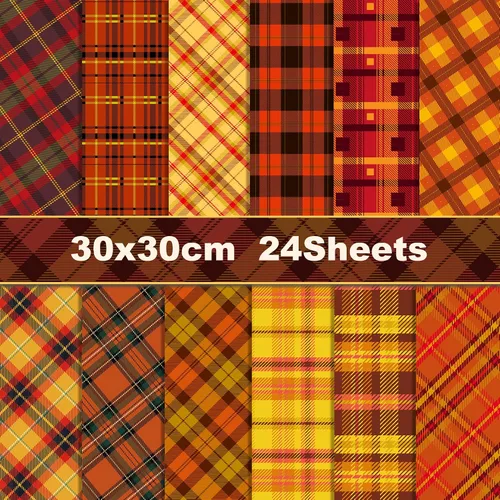 Miniatura 2 de OXYLIPO Bloc de papel para álbum de recortes a cuadros oscuros, 48 piezas de papel de decopodge de doble cara marrón rojizo, papel de cartulina