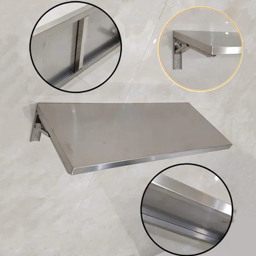 Miniatura 5 de Mesa de acero inoxidable para colgar en la pared, mesa de trabajo para computadora portátil que ahorra espacio, mesa colgante plegable para estudio