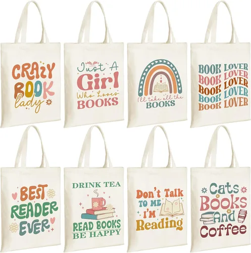 Miniatura 10 de Sweetude 8 bolsas de lona a granel para amantes de los libros, regalos de club para amantes de los libros, bibliotecario, lector, regalo