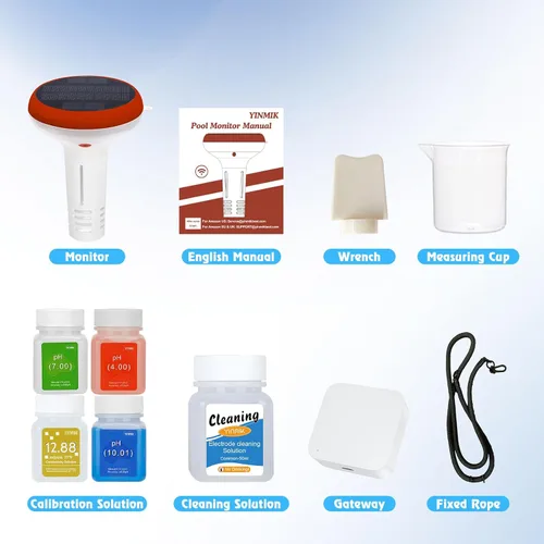 Miniatura 7 de YINMIK - Monitor inteligente de piscina, lector de sal de piscina con energía solar, medidor digital de sal de pH para piscina de agua salada