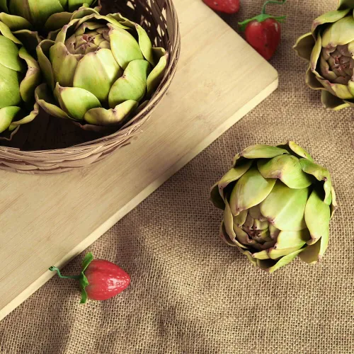 Miniatura 2 de GiftYou Paquete de 3 alcachofas artificiales verdes grandes, verduras artificiales y frutas falsas para decoración de cocina (verde)