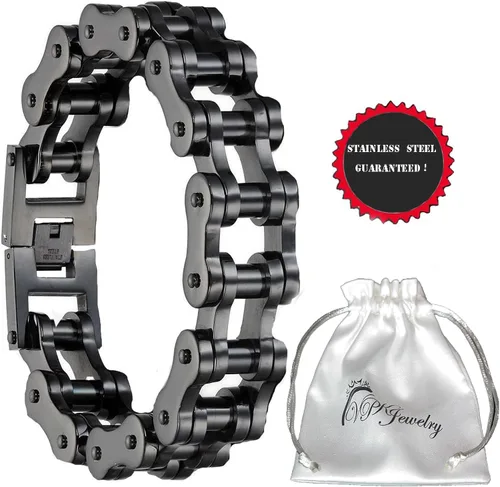 Miniatura 3 de Pulsera de cadena de eslabones para hombre, acero inoxidable, color negro, 0.748 in