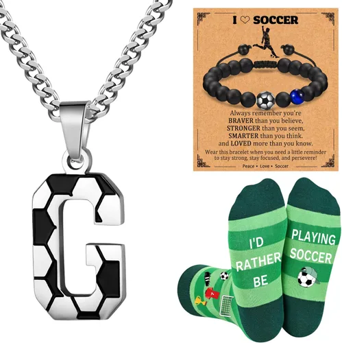 Miniatura 12 de Soccer Gifts Set A-Z Letter Soccer Necklace for Men Novelty Soccer Socks&Soccer Bracelets for Soccer Lovers