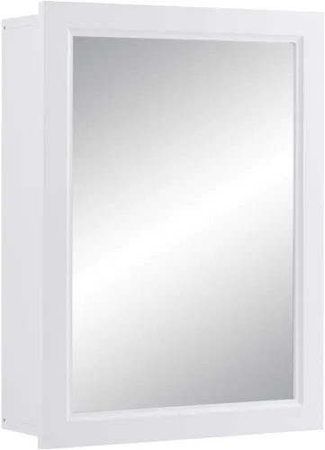 GOFLAME Botiquín de baño, armario de almacenamiento con espejo de montaje en pared con una sola puerta y estante ajustable, organizador de madera