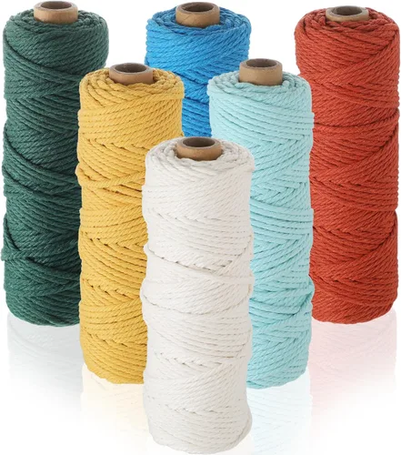 Miniatura 13 de 6 rollos de cuerda de macramé de 0.118 pulgadas x 328 yardas, cuerda de algodón de colores para bricolaje, colgar plantas, manualidades, suministros