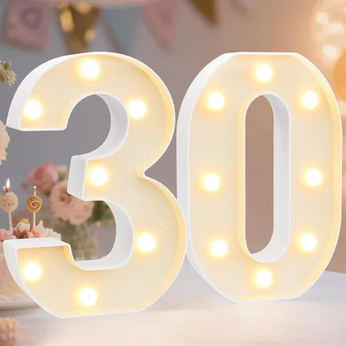 Miniatura 74 de Pooqla Letras y Números Decorativos con Luces LED, Letras y Números de Neón de Plástico Blanco para Decoración de Fiestas, Bodas, Funciona