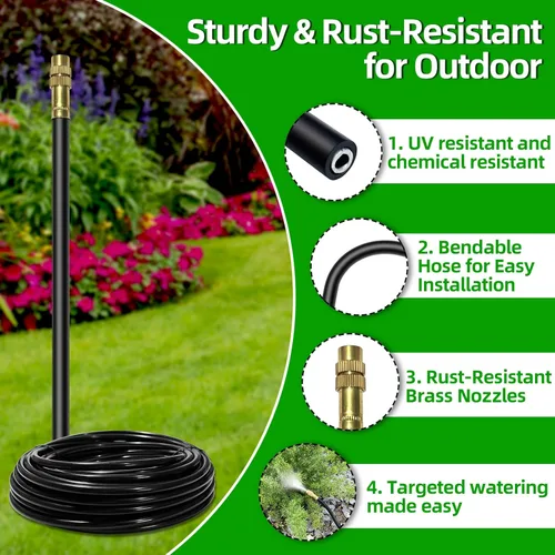 Miniatura 8 de Sistema de riego por goteo para jardín, kit de riego por goteo de 40 pies con 13 boquillas de cobre ajustables de 360°, sistema de riego automático