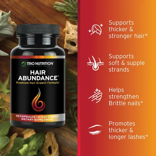 Miniatura 3 de TRIO NUTRITION Abundancia capilar Suplemento vitamínico natural para el crecimiento del cabello, uñas fuertes y piel suave Impulsado