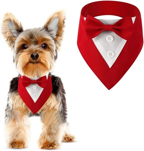Miniatura 12 de Bandana de esmoquin, collar ajustable para mascotas con lazo para perros pequeños, medianos y grandes, ropa formal de boda, regalos de cumpleaños