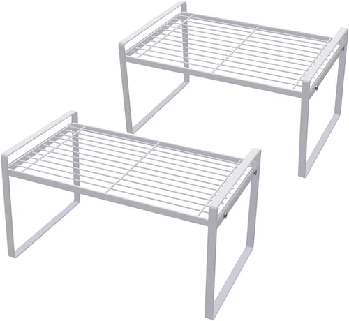 Miniatura 13 de Shantton Paquete de 2 estantes de gabinete de cocina, estante organizador de despensa, baño, dormitorio, oficina, mesa, escritorio, ahorro