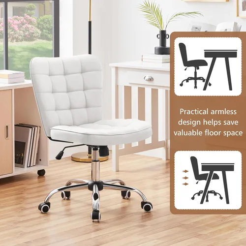 Miniatura 5 de Yaheetech Silla de Escritorio sin Brazos Moderna Acolchada Silla de Oficina Silla de Computadora de Cuero Sintético Tapizada con Altura de Asiento