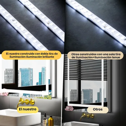 Miniatura 2 de Loaao Espejo de baño con LED y luces, 48 x 32 pulgadas, antiempañamiento, regulable, retroiluminación, luz frontal, espejo de tocador de baño