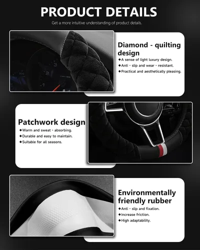 Miniatura 5 de Cxtiy Funda Universal para Volante de Automóvil Mullida de Felpa de Invierno para Volante (A-Negro)