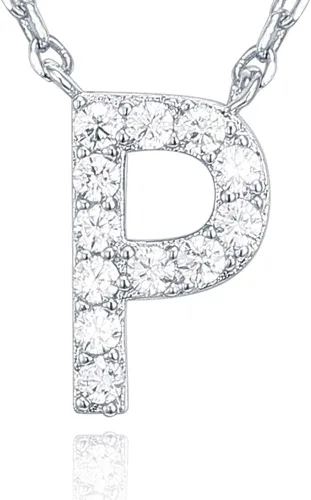 Miniatura 100 de PAVOI 14K White Gold Plated Cubic Zirconia Initial Necklace Letter Dainty Necklaces for Women