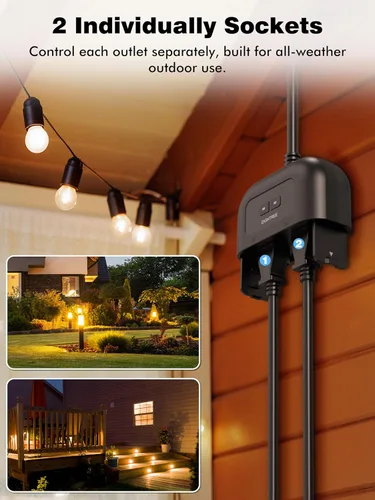 Miniatura 2 de EIGHTREE Enchufe inteligente para exteriores impermeable IP44, enchufe de salida inteligente con 2 salidas controladas independientemente