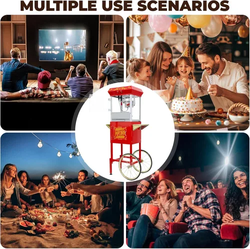 Miniatura 9 de Carro de máquina de palomitas de maíz de 8 onzas, 650 W, máquina para hacer palomitas de maíz con hervidor de acero inoxidable, máquina de palomitas