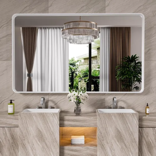 Miniatura 45 de JISOSO - Espejo de baño de 24x36 pulgadas con marco de metal cepillado color níquel, espejo con marco de metal cepillado plateado para pared, espejo