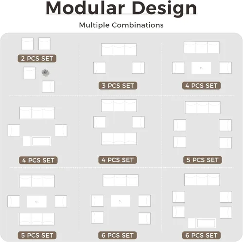 Miniatura 8 de Muebles de Patio al Aire Libre de Aluminio, Sillas de Metal para Todo Clima con Cojines de 6 Pulgadas de Grosor, Asiento Profundo para Jardín, Beige