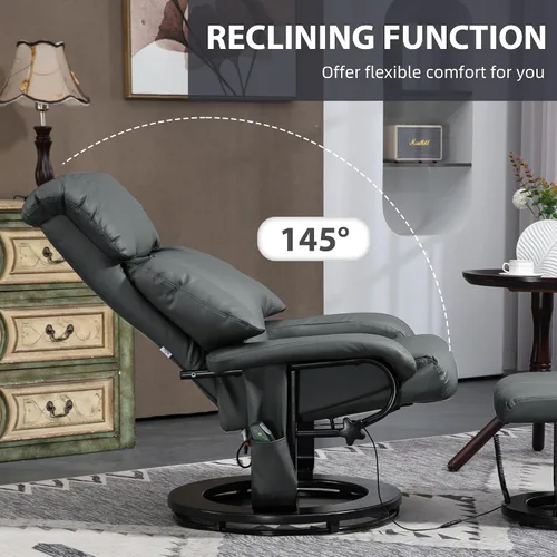 Miniatura 5 de HOMCOM Silla reclinable de masaje con otomana, reclinable giratorio de 360° y reposapiés, vibración de 10 puntos, silla reclinable de piel sintética