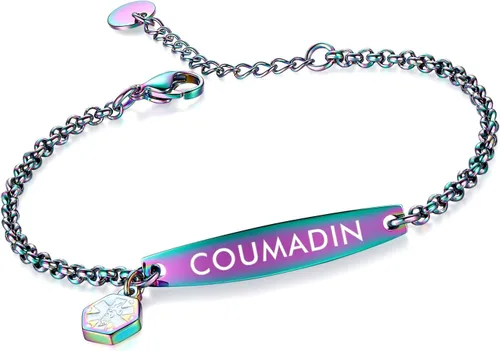 Miniatura 70 de LinnaLove - Pulsera de identificación de alerta médica con cadena Rolo simple pregrabada para mujer