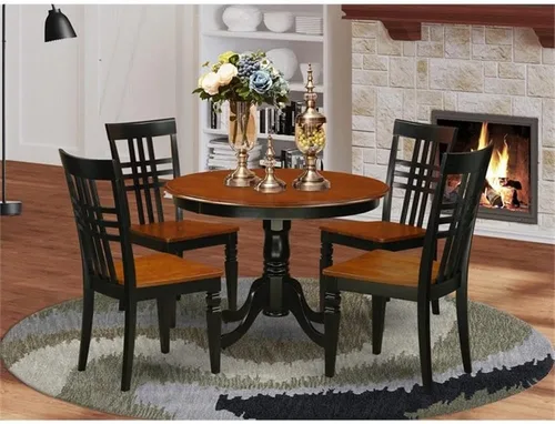 Miniatura 2 de East West Furniture HLLG5-BCH-W Juego de mesa de comedor moderno de 5 piezas, incluye una mesa redonda de madera con pedestal y 4 sillas de comedor