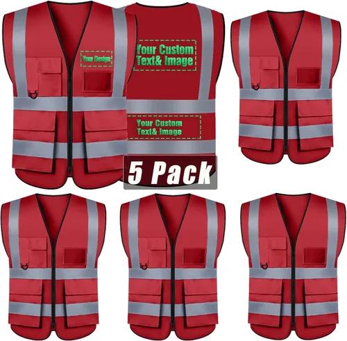 Miniatura 12 de Chaleco de seguridad personalizado BeautyWill con logotipo personalizado Clase 2, chaleco reflectante de alta visibilidad con bolsillos, ropa