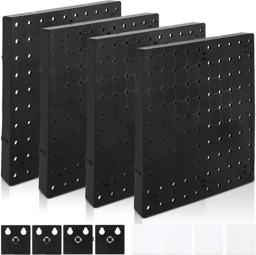 Miniatura 9 de Organizador de pared de tablero de clavijas blanco, 4 piezas, tablero de clavijas autoadhesivas, kits de panel de pared, almacenamiento para sala