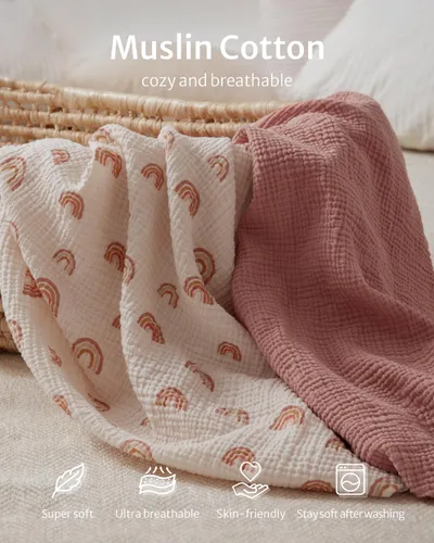 Miniatura 2 de Blissful Diary Sábanas de Muselina para Mini Cuna, Sábanas Ajustables de Colchón para Corralito Pack N Play, Algodón Suave para Niños y Niñas, Rosa