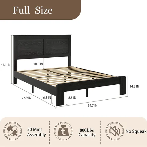 Miniatura 2 de Base de cama completa de madera con cabecera, base de cama de plataforma rústica de granja con soporte de 12 listones de madera, no necesita somier