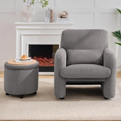 Miniatura 27 de WUTUTUEE Silla decorativa de tela de pana, sillas tapizadas modernas para sala de estar con almohada lumbar, sillón ancho y cómodo para dormitorio