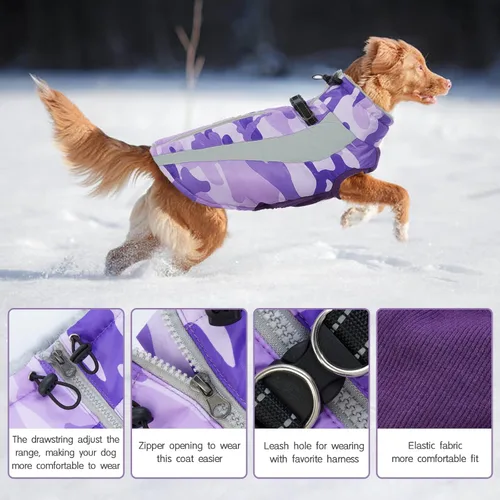 Miniatura 5 de FUAMEY Chaquetas de invierno para perros grandes, abrigo para perros con arnés incorporado, trajes de nieve impermeables para perros, cálido abrigo