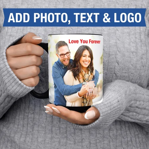 Miniatura 2 de Taza de café personalizada – Tazas personalizadas con texto en imagen, nombre de foto personalizado, logotipo, taza de cerámica – Cumpleaños, Negro