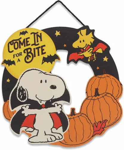 Miniatura 14 de Peanuts Snoopy Jack-O-Lantern - Guirnalda de Halloween colgante de madera para decoración de pared, divertido letrero de Snoopy para el hogar Naranja