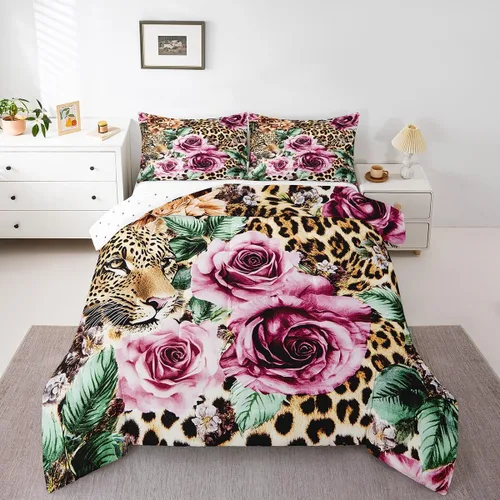 Miniatura 35 de Feelyou Juego de edredón de animales de la selva para todas las estaciones, juego de ropa de cama con 1 funda de almohada de microfibra de elefante