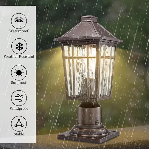 Miniatura 6 de Darkaway Luces de Poste para Exteriores Accesorio de Luz de Poste de Lámpara, Carcasa de Aluminio Impermeable con Vidrio de Efecto Ondas de Agua