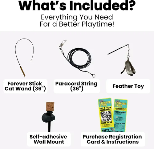 Miniatura 6 de Forever Stick - La varita de plumas para gatos indestructible, juguete interactivo extra largo y duradero para gatos de interior, juguete de caña