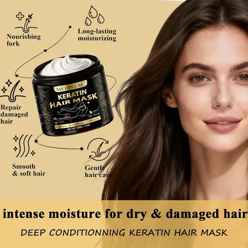 Miniatura 4 de Mascarilla acondicionadora profunda para el cabello - Máscara de queratina con aceite de argán - Tamaño gigante de 500ML Aceite de jojoba natural